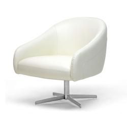 Balmorale Ivory Leather Modern Swivel Chair