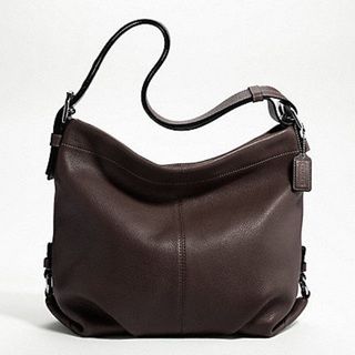 Coach Silvertone Mahogany brown Solid pebbled Leather Shoulder Bag