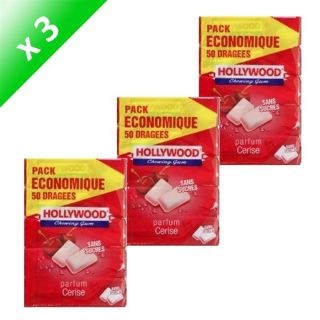 Lot de 3 Packs   Hollywood Cerise   Chewing gum sans sucres   Packs de
