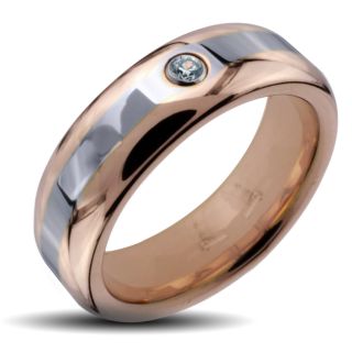 Mens Tungsten Carbide Rose Gold Two tone Cubic Zirconia Ring (6 mm