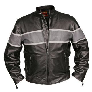 Leather Mens Grey Stripe Motorcycle Racing Jacket