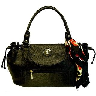 Vecceli Italy Ostrich Embossed Black Handbag Designed by Ronella Lucci