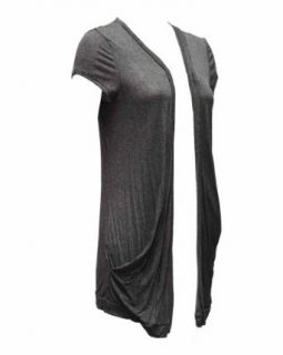 Ladies Charcoal Cap Sleeve 2 Pocket Flyaway Cardigan