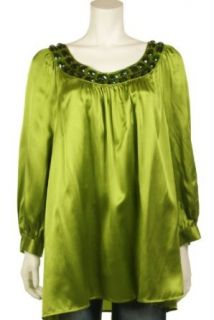 Prevista Womens Green Jewel Silk Tunic Scoopneck Shirt