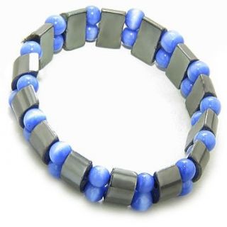 Lucky And Protection Hematite And Blue Cats Eye Bracelet