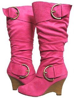 Bonnibel Newyork Hot Pink Suede Women Wedge Boot Size 10 Shoes