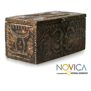 Handcrafted Sese Wood Aluminum Kings Treasure Jewelry Box (Ghana