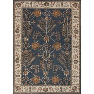 Hand tufted Transitional Arts and Crafts Blue Wool Rug (8 x 11