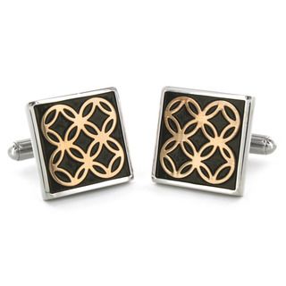 Stainless Steel Black and Gold Circle Inlay Square Cuff Links