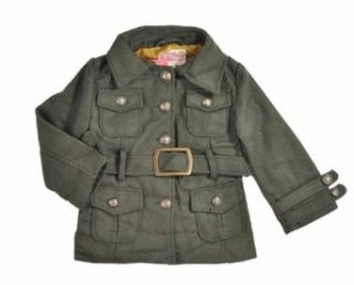 Chillipop Military Olive Green Belted Toddler Girls Pea