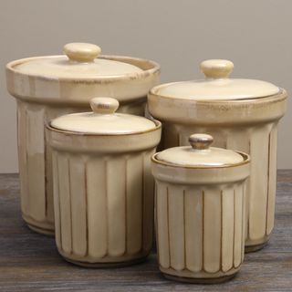 Sango Society Beige Ribbed Canisters (Set of 4)