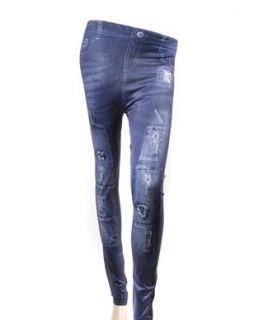Sexy Legs Tattered Blue Jean Fashion Leggings, L/XL