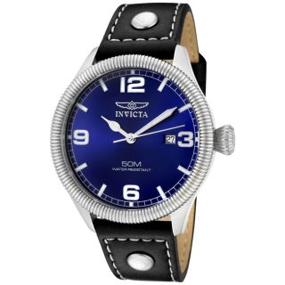 Invicta Mens Vintage Blue Dial Black Leather Watch