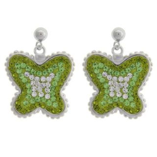 Sterling Silver Green and White Crystal Framed Heart Earrings