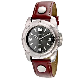 Timetech Mens Brown Leather Strap Silvertone Watch