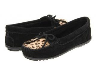  Womens Minnetonka Kilty Moccasins #349F   Black/Leopard Shoes