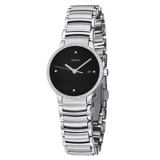 Rado Womens Centrix Black Diamond Dial Stainless Steel Watch