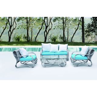 Crescent Outdoor Rattan Sectional Sofa 4 piece Set