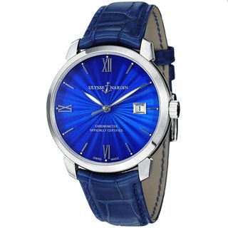 Ulysse Nardin Mens Classico Blue Dial Blue Leather Strap Watch