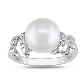 Miadora Sterling Silver Pearl and Diamond Cocktail Ring (9 9.5 mm