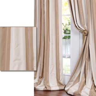 / Tan Striped Faux Silk Taffeta 96 inch Curtain Panel