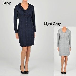Lennie for Nina Leonard Womens Cable V Neck Sweater Dress