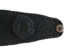 Womens Headwrap Flower Headband w/Button, Black Clothing