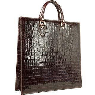 L.A.P.A. Dark Brown Croco Large Tote Leather Handbag w