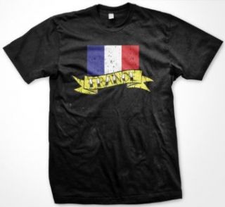 France Flag and Banner Tattoo Style Design Mens T shirt