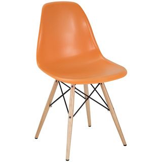Orange Plastic Side Chair with Wooden Base
