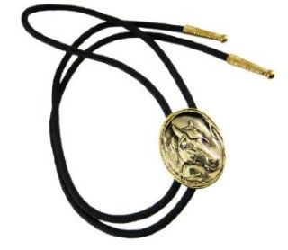 Cool Western Brass Horse Head Bolo Tie: Clothing