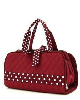QUILTED SOLID 3PC COSMETIC BAG  MAROON & WHITE Shoes