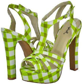Qupid Drama 91 Lime White Women Platform Sandals Shoes