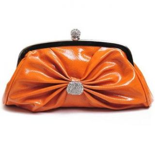 Orange Patent Leather Evening Bag Bow Rhinestone: Clothing