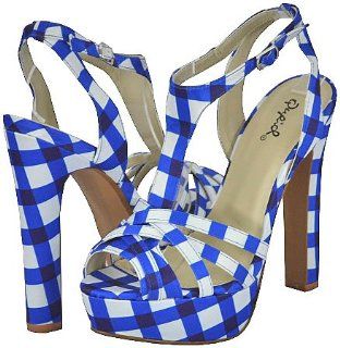 Qupid Drama 91 Blue White Women Platform Sandals Shoes