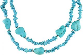 44 inch Turquoise Necklace with Silver Beads