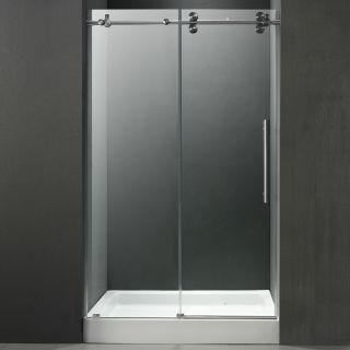 VIGO 48 inch Frameless Center Drain Shower Door 0.375 inch Clear Glass