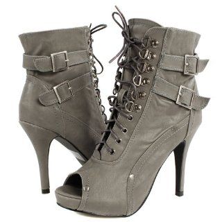 Lindy104 Military Peep Toe Ankle Boots GRAY Shoes