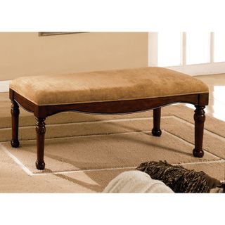 Hand carved Wood and Deep Brown Velvet Padded Bench