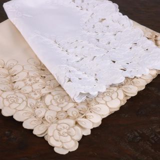 Embroidered Floral Cut work White 54 inch Square Tablecloth