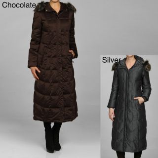 Jones New York Womens Quilted Long Hooded Coat