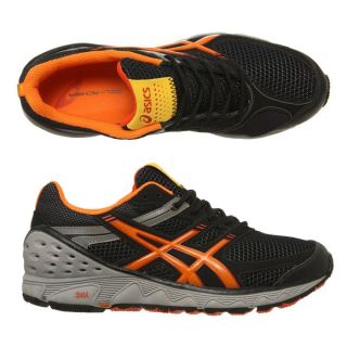 Modèle Gel Achira. Coloris  noir et orange. Chaussures de Running