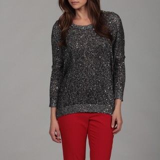 Vince Camuto Womens Silver Grey Beaded Sweater