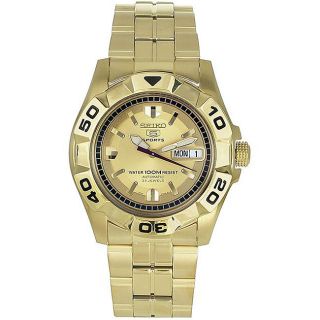 Seiko Mens 5 Automatic Gold Dial Goldtone Watch