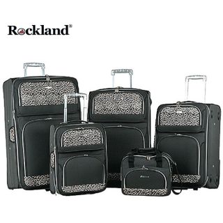 Rockland Black Leopard Print 5 piece Luggage Set