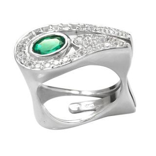De Buman Sterling Silver Created Emerald and White Topaz RIng Today $