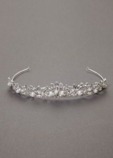 Davids Bridal Mid Height Tiara with Pearls and Crystals