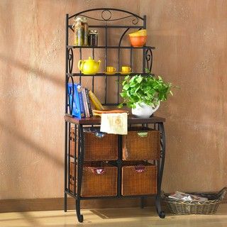 Iron and Wicker Bakers Rack