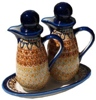 Polish Pottery Oil And Vinegar Decanter Set 1184 117a