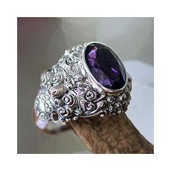 Mens Sterling Silver Beloved Barong Amethyst Ring (Indonesia) Today